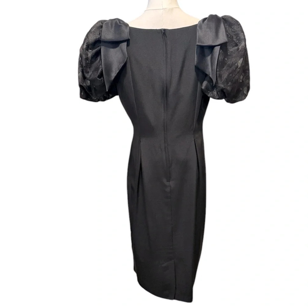 VTG 80s 90s Whimsigoth Puff Sleeve Bow Accents Black Formal Dress Womens Medium - Picture 5 of 12